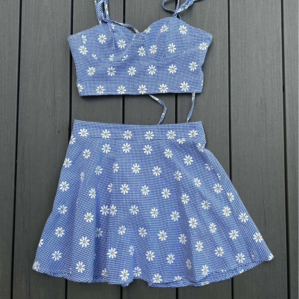 Blue and White Floral Skirt Set